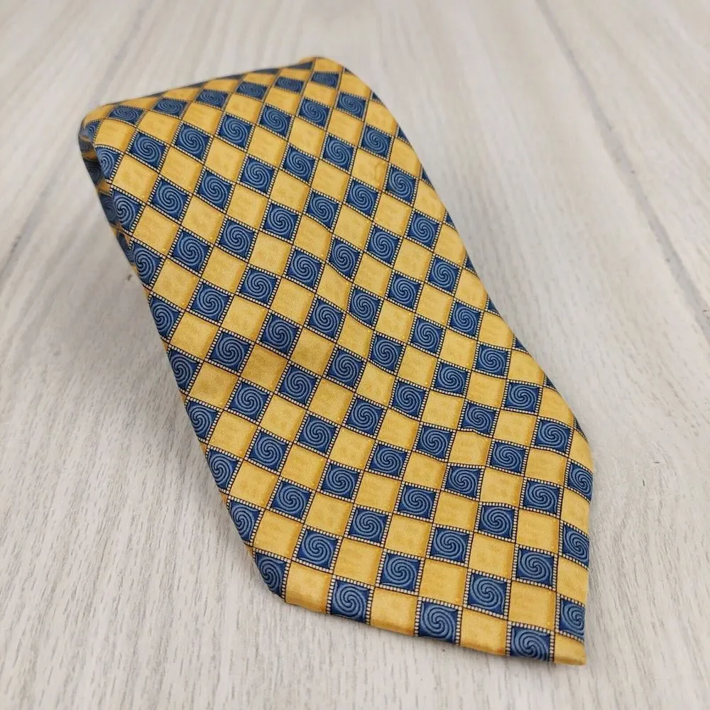 Salvatore Pellegrino‎ Men’s Neck Tie Silk Diamond Geometric Swirl Yellow Blue